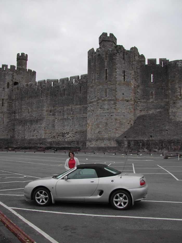 MG motoring in Snowdonia, over the Bwich y Groes pass, the highest in Wales. A break at Caernarfon Castle.