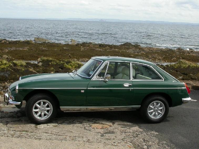 My MGB GT down by the river Forth in the Kingdom of Fife.