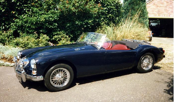 1959 MGA in Jaguar Racing Blue. The previous owner, a Jaguar garage owner and restorer, had plenty in stock.