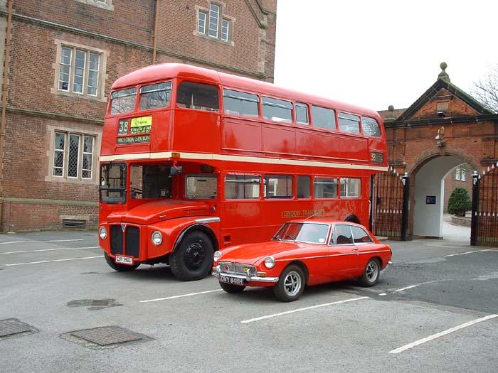 My 1970 BGT with Oldswinford Hospital Schools Routemaster Bus, which I also drive.