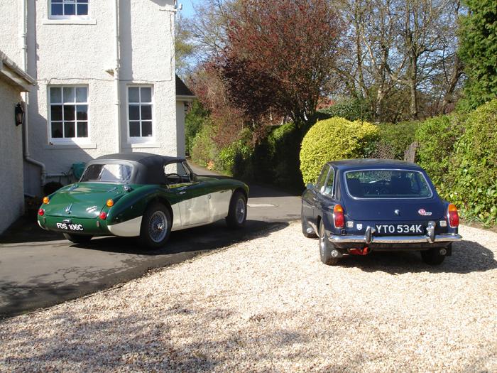 My MG and my dad&#039;s Healey 3000, don&#039;t even bother trying to keep up with that in the B!