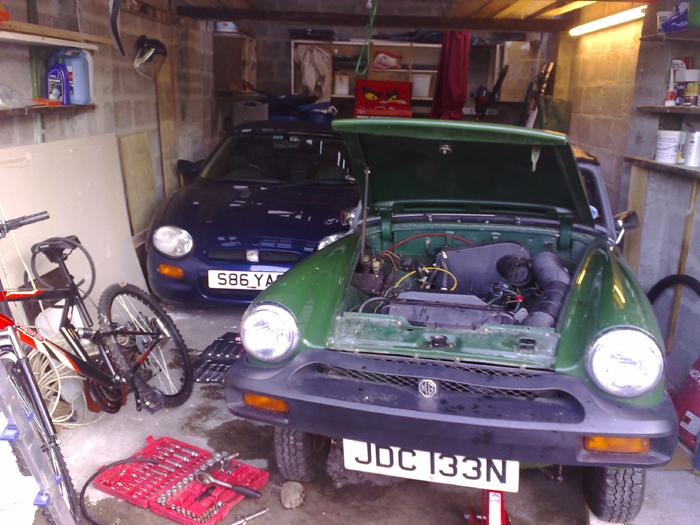 MGF VVC and MG Midget snugly together in a single garage with 1 inch to spare either side!!