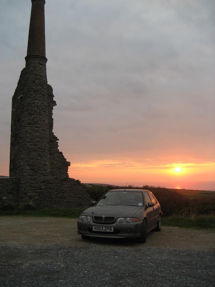 Disused Cornish tin mine at sunset