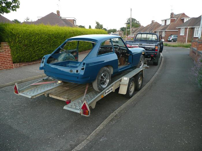 1973 MGB GT Teal Blue Being Delivered Ready For Rebuild