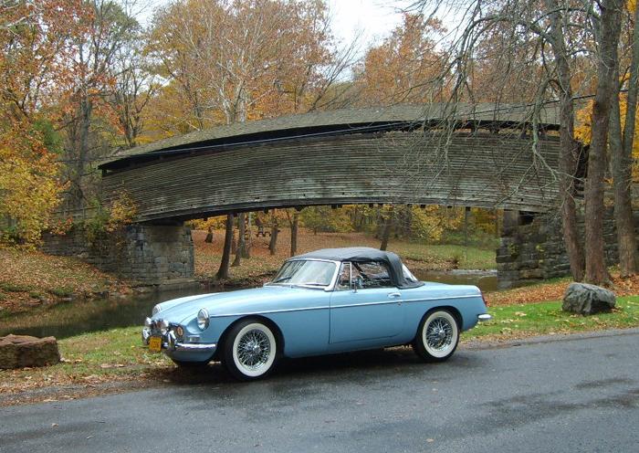 My 1965 MGB Tourer in front of Humpback Bridge, located in Virginia, USA.