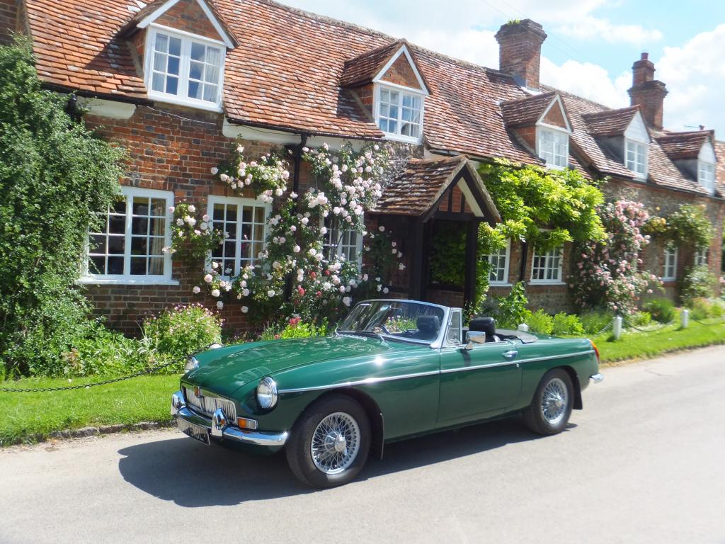 My MG outside cottages in Turville, Bucks